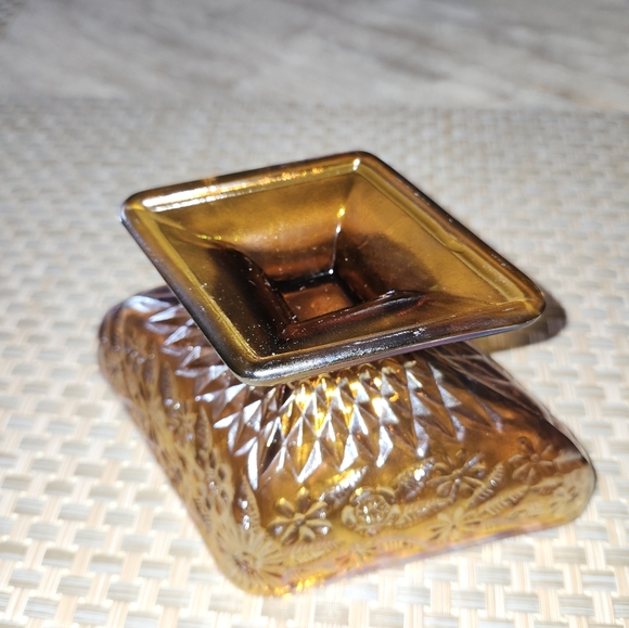Vintage Marigold Amber Carnival Glass ArtDeco style Pedestal Diamond-Shaped Bowl - Picture 6 of 7